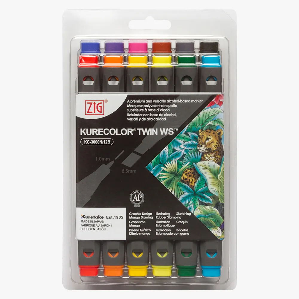 Kuretake ZIG Kurecolour Twin WS Marker Set - 12pk - Basic Colours Kuretake ZIG Kurecolour Twin WS Marker Set - 12pk - Basic Colours