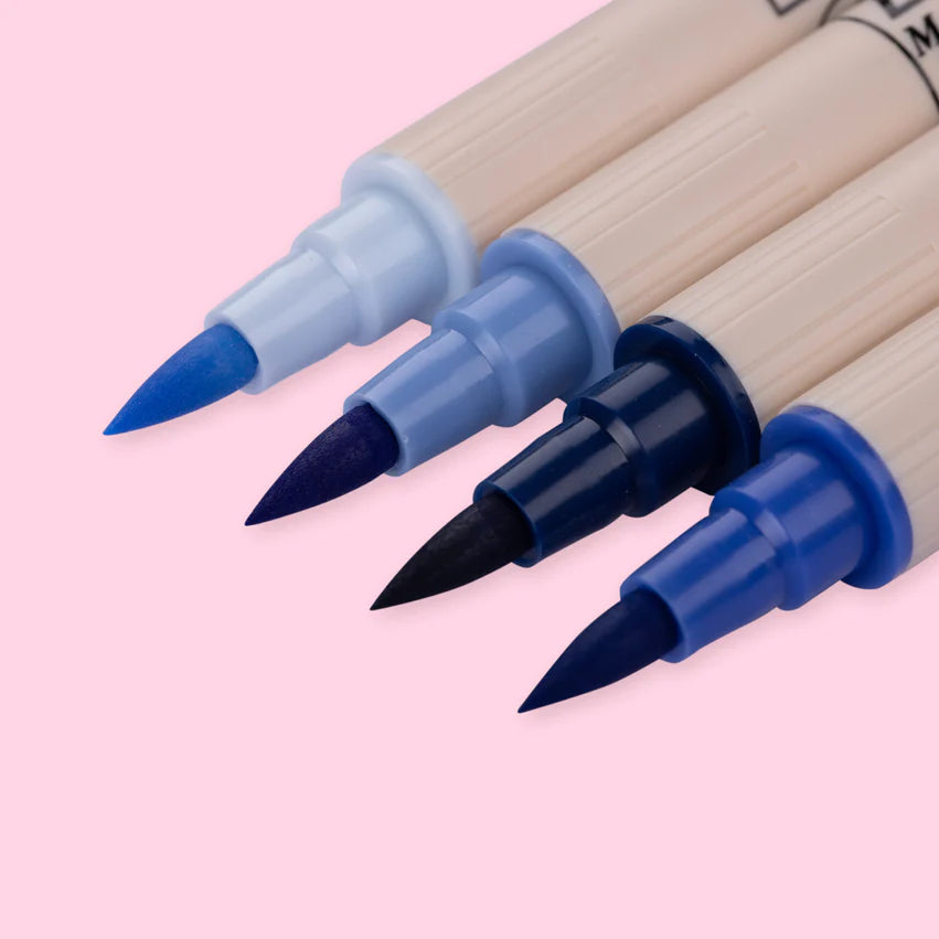 Kuretake ZIG Brushables Brush Marker Pen Set - 4 Colour Blue Set Kuretake ZIG Brushables Brush Marker Pen Set - 4 Colour Blue Set