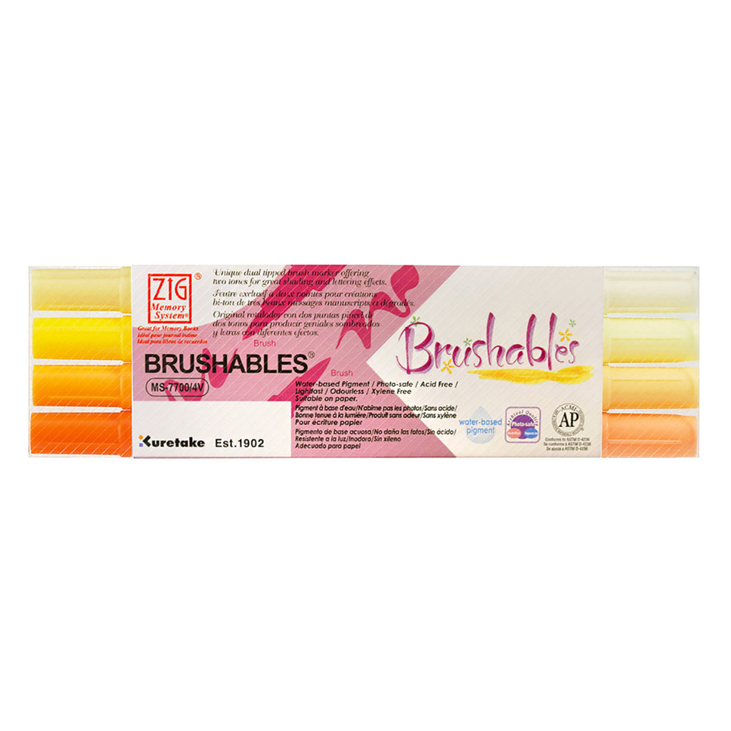 Kuretake ZIG Brushables Brush Marker Pen Set - 4 Colour Yellow Set Kuretake ZIG Brushables Brush Marker Pen Set - 4 Colour Yellow Set