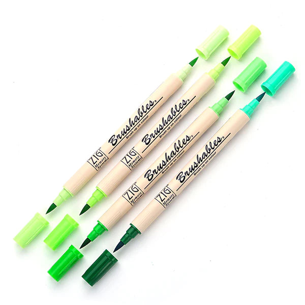 Kuretake ZIG Brushables Brush Marker Pen Set - 4 Colour Green Set Kuretake ZIG Brushables Brush Marker Pen Set - 4 Colour Green Set