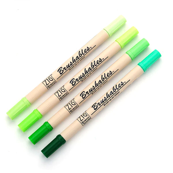 Kuretake ZIG Brushables Brush Marker Pen Set - 4 Colour Green Set Kuretake ZIG Brushables Brush Marker Pen Set - 4 Colour Green Set