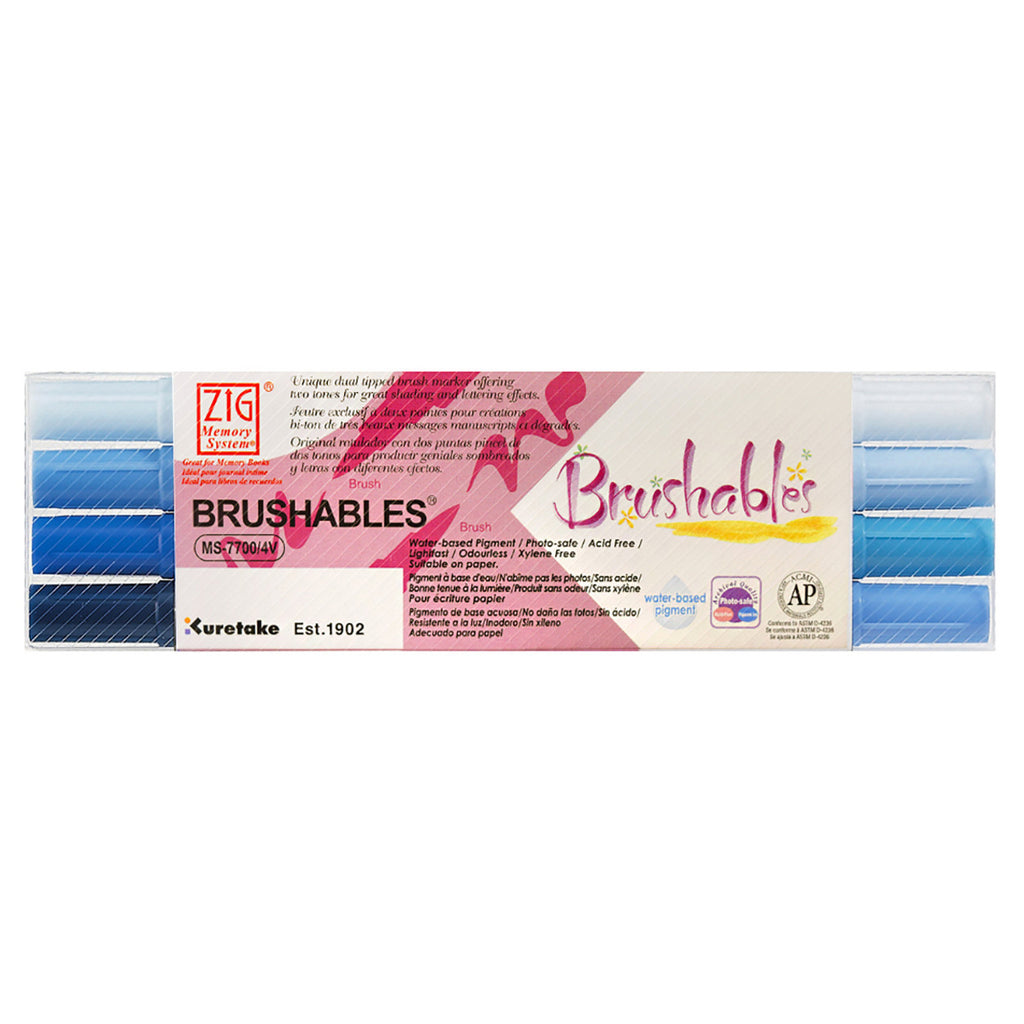 Kuretake ZIG Brushables Brush Marker Pen Set - 4 Colour Blue Set Kuretake ZIG Brushables Brush Marker Pen Set - 4 Colour Blue Set