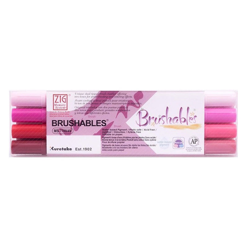 Kuretake ZIG Brushables Brush Marker Pen Set - 4 Colour Red Set Kuretake ZIG Brushables Brush Marker Pen Set - 4 Colour Red Set