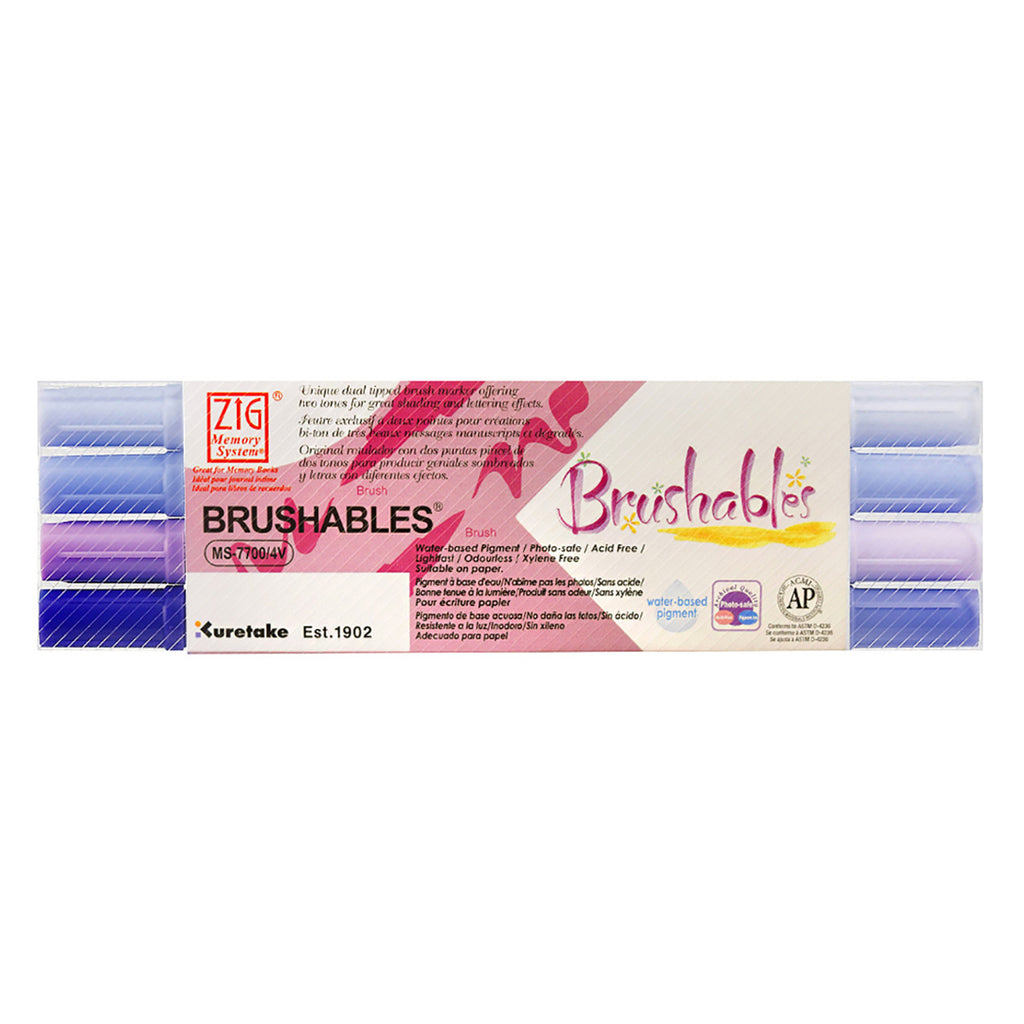 Kuretake ZIG Brushables Brush Marker Pen Set - 4 Colour Purple Set Kuretake ZIG Brushables Brush Marker Pen Set - 4 Colour Purple Set