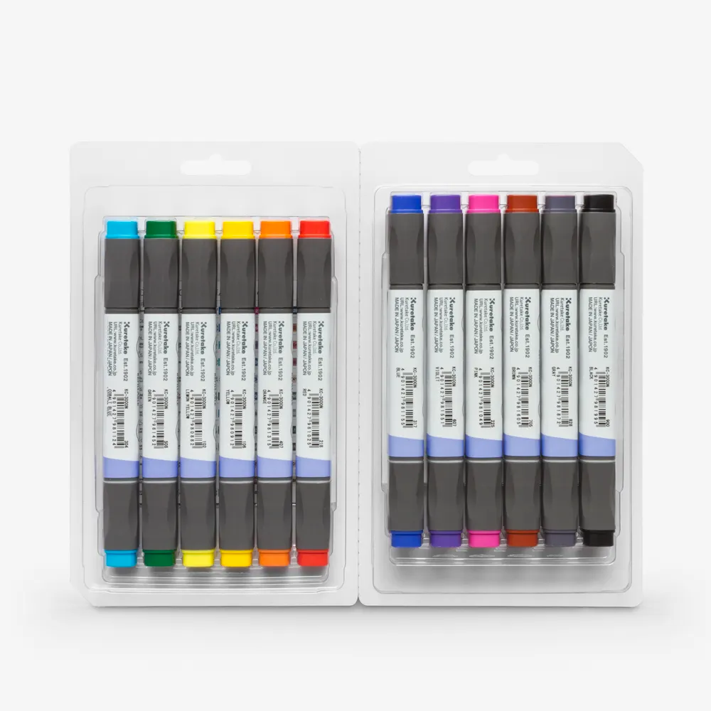 Kuretake ZIG Kurecolour Twin WS Marker Set - 12pk - Basic Colours