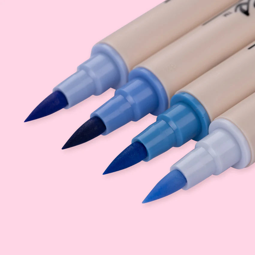 Kuretake ZIG Brushables Brush Marker Pen Set - 4 Colour Blue Set