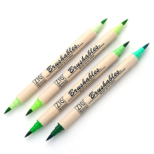 Kuretake ZIG Brushables Brush Marker Pen Set - 4 Colour Green Set