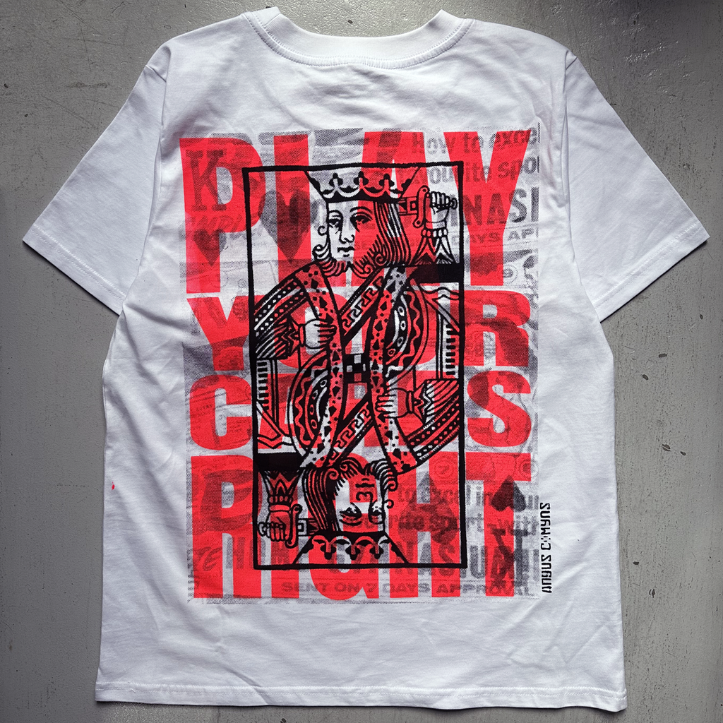 Play Your Cards Right - Fluoro Red Tee (mens)