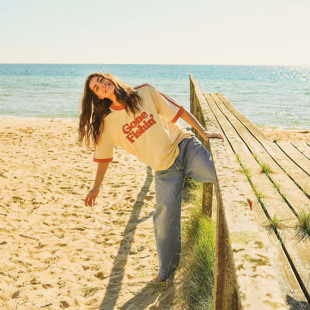 Gone Fishin' Boxy Ringer Tee