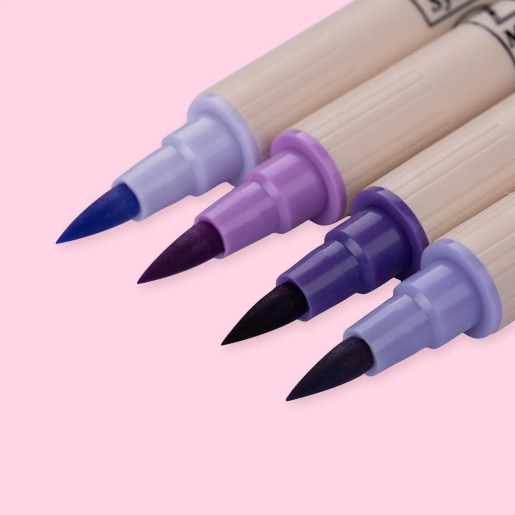 Kuretake ZIG Brushables Brush Marker Pen Set - 4 Colour Purple Set