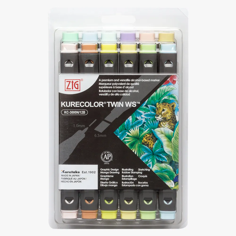 Kuretake ZIG Kurecolour Twin WS Marker Set - 12pk - Pale Colours