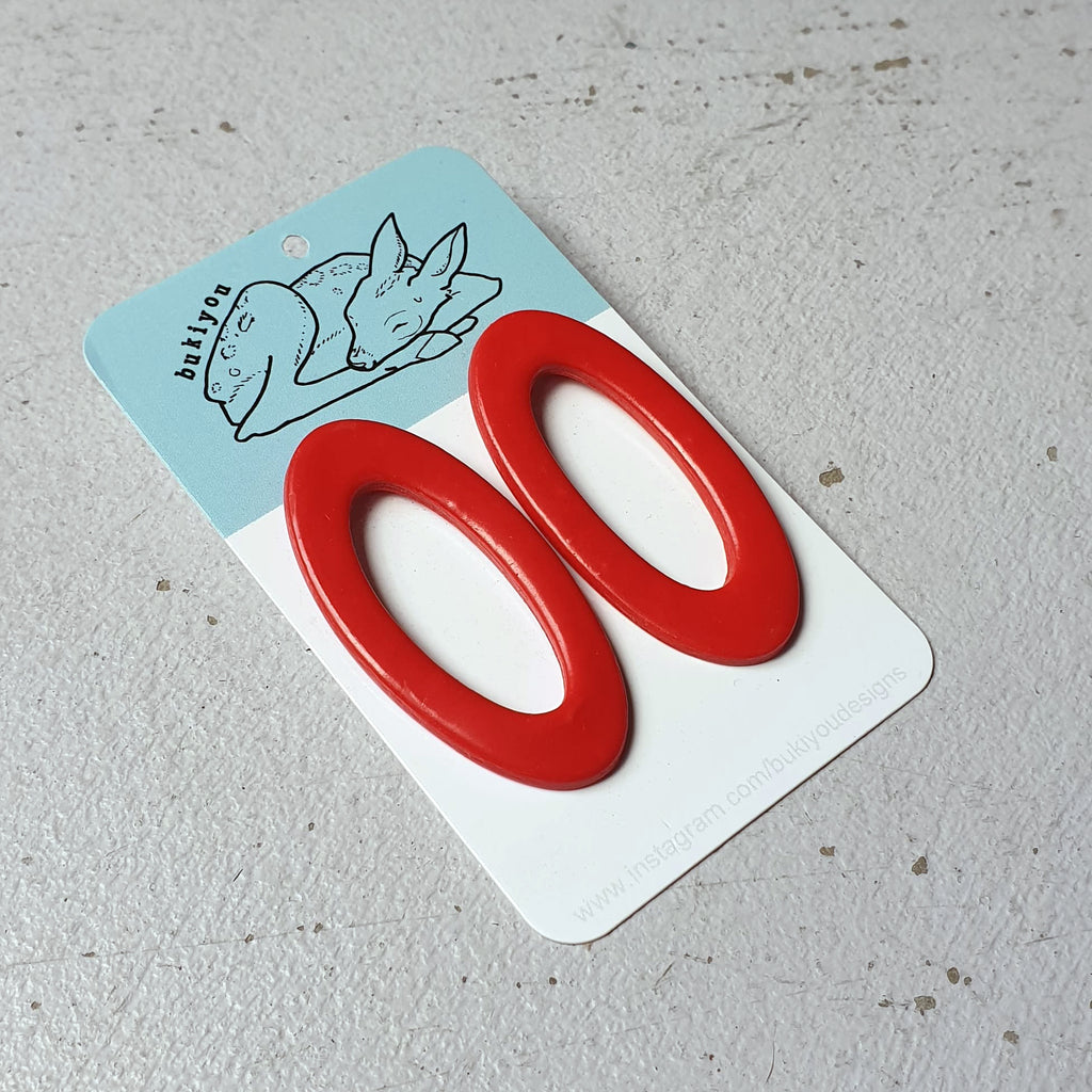 Red Oval Hoop Polymer Clay Earrings