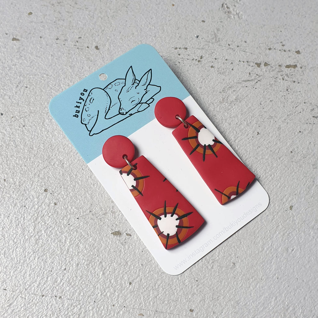 Red Ant Trapezoid Polymer Clay Earrings